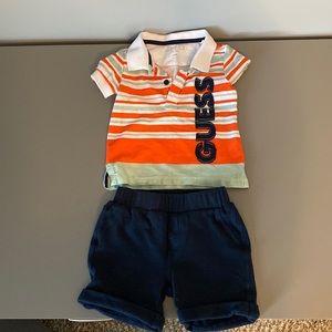 GUESS Boys Cotton Stripe Sleeve Polo and Pull on Short